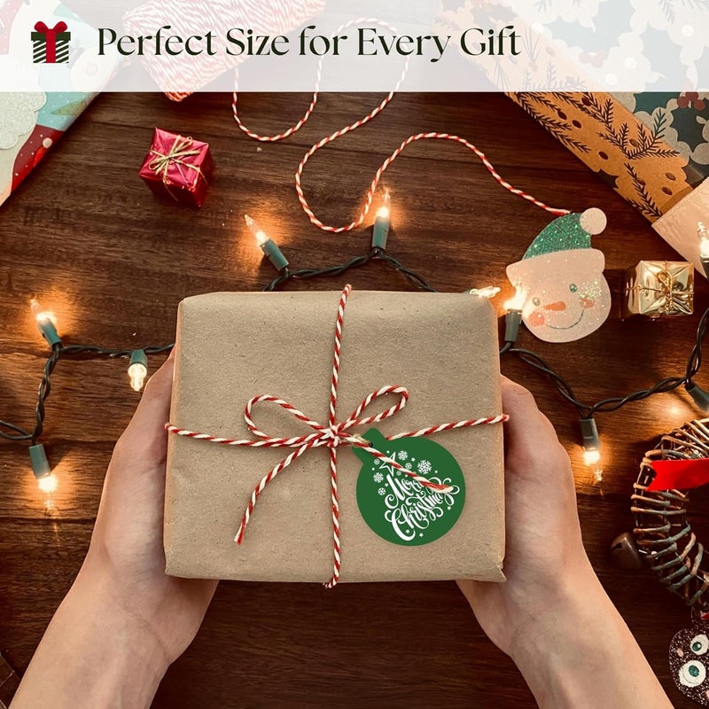 Paper Play Ornament-Shaped Christmas Gift Tags - 80 Round Holiday Tags with String, 8 Festive Designs - 350gsm Christmas Name Tags for Gifts - Image 3